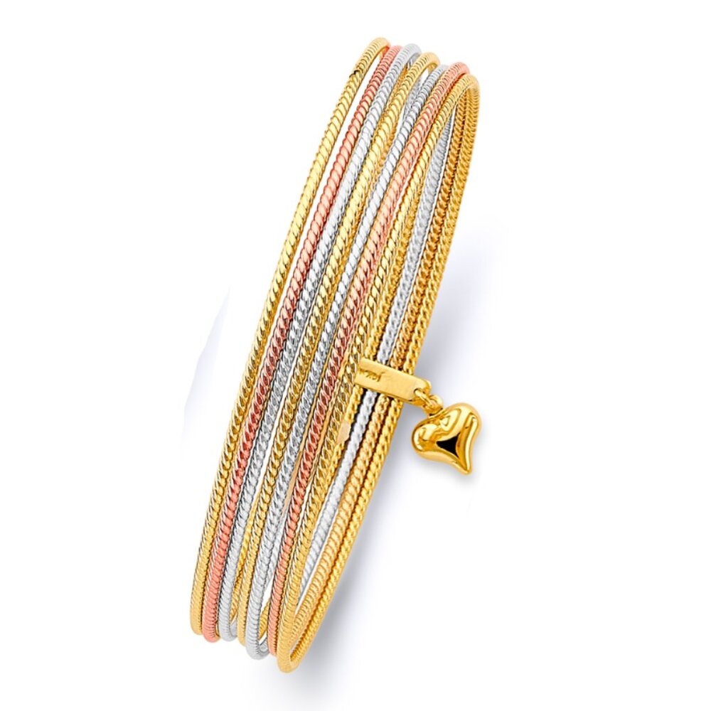 14KT Gold Three Toned Semanario 7 Days Hollow Bangle Bracelet